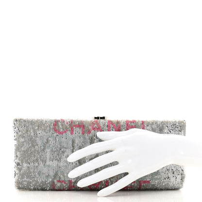 Chanel Sequin Satin Embroidered La Pausa Evening Clutch Silver Blue Pink 2 of 11