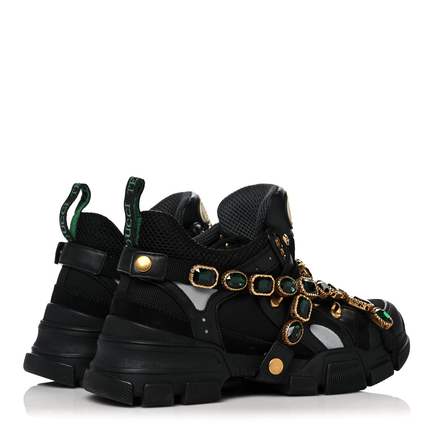 Gucci X SEGA Mesh Suede Calfskin Removable Crystals Womens Flashtrek Sneakers 39 Black Silver 4 of 8