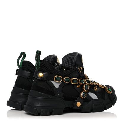 Gucci X SEGA Mesh Suede Calfskin Removable Crystals Womens Flashtrek Sneakers 39 Black Silver 4 of 8
