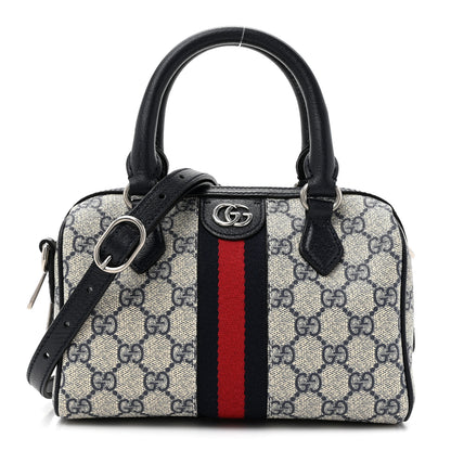 Gucci GG Supreme Monogram Textured Dollar Calfskin Web Mini Ophidia Top Handle Bag Beige Blue 1 of 10