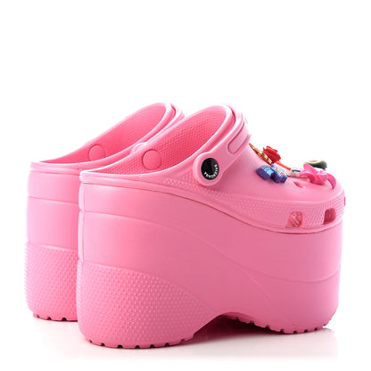 Balenciaga X CROCS Rubber Textured Womens Platform Sandals 36 Rose Bonbon 4 of 10