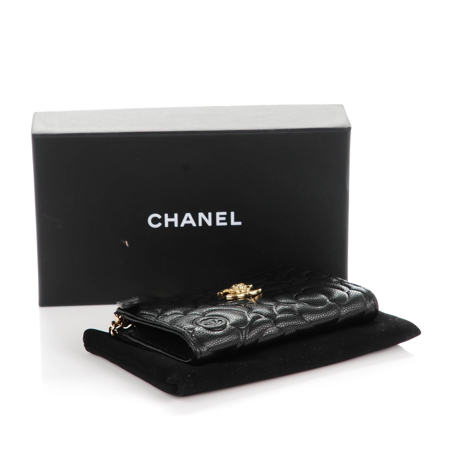 Chanel Caviar Camellia Embossed Key Holder Case Black 4 of 7