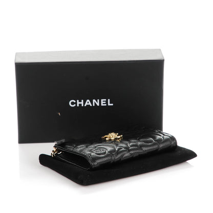 Chanel Caviar Camellia Embossed Key Holder Case Black 4 of 7