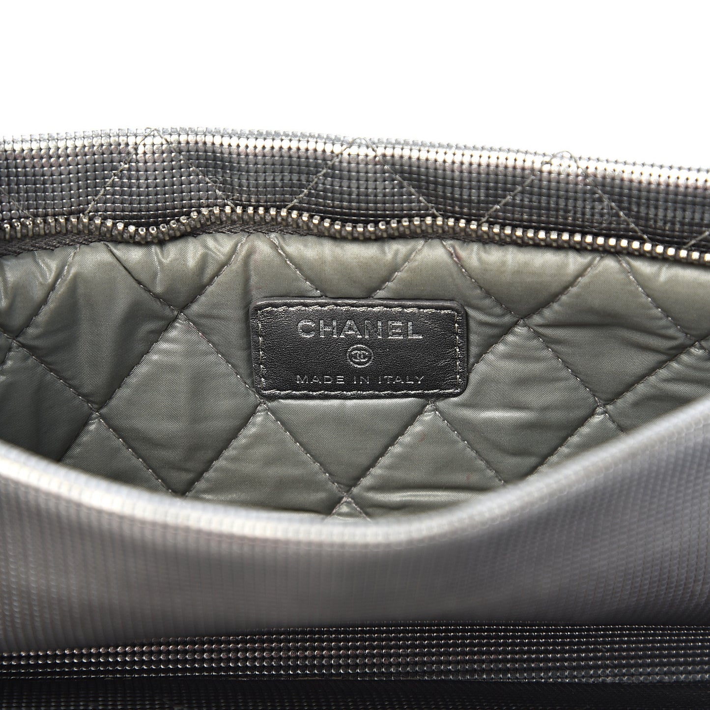 Metallic Calfskin Quilted Pixel Effect CC Beauty Clutch Silver