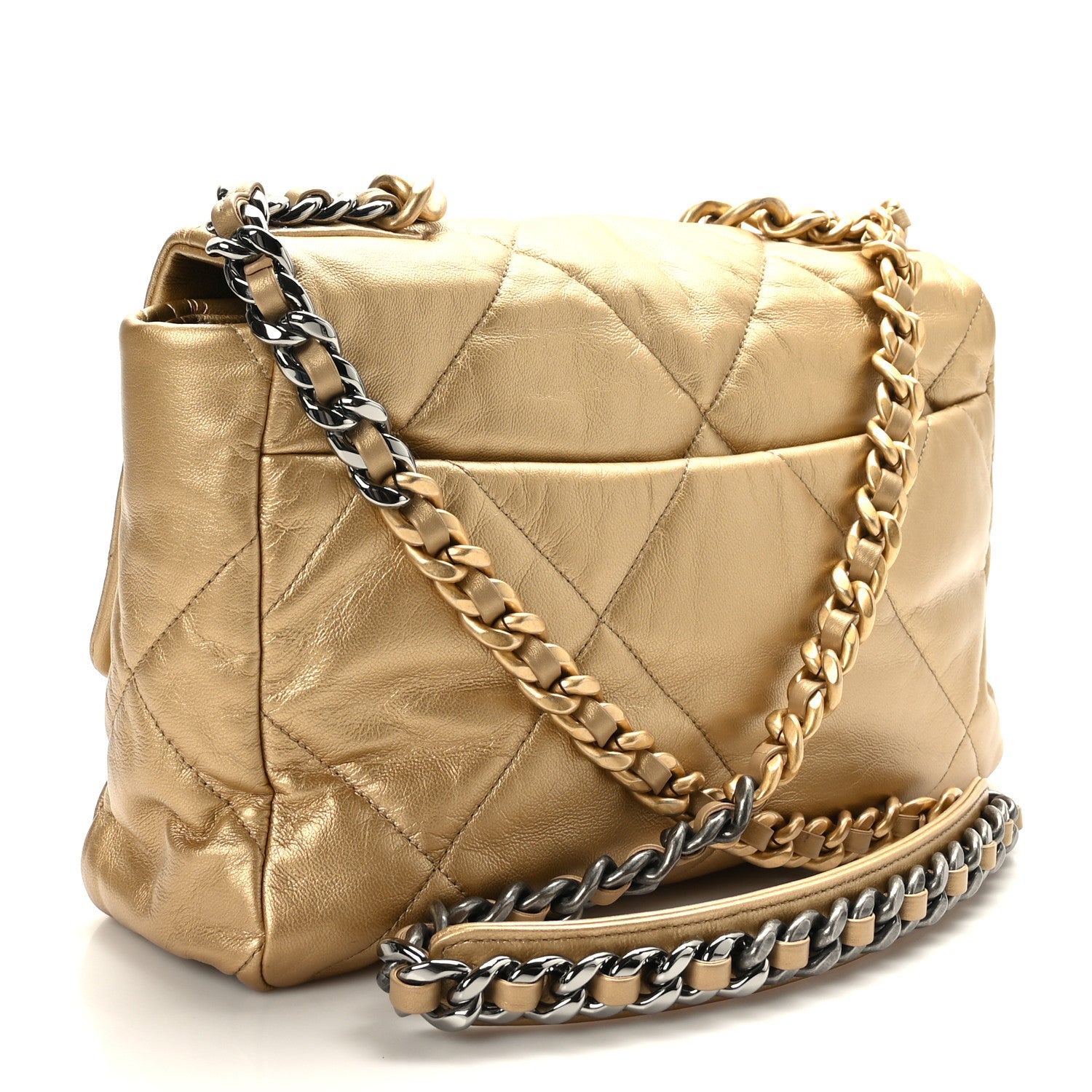 Chanel Metallic Goatskin Quilted Large Chanel 19 Flap Gold 3 of 9