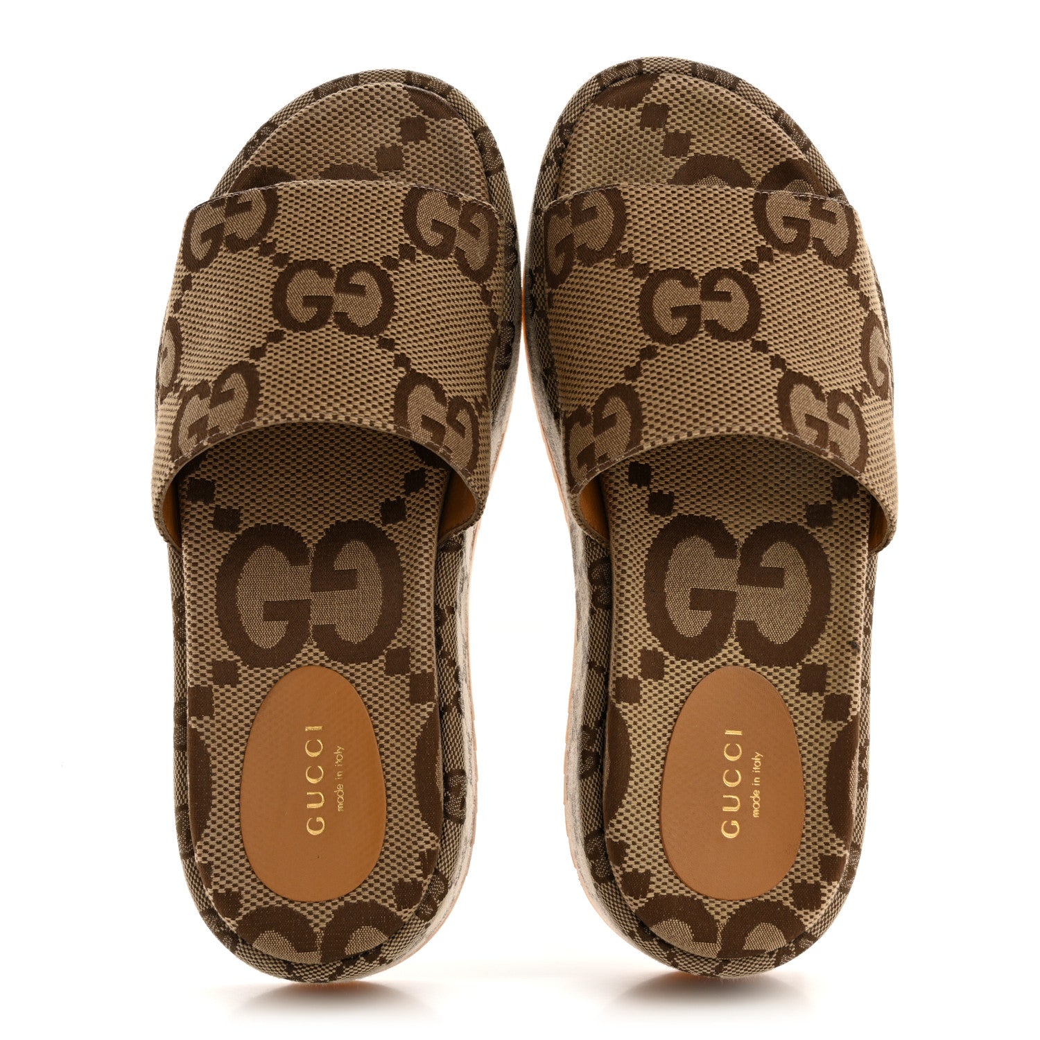 Gucci Monogram Maxi GG Angelina Platform 55mm Slide Sandals 38.5 Camel Ebony 2 of 10