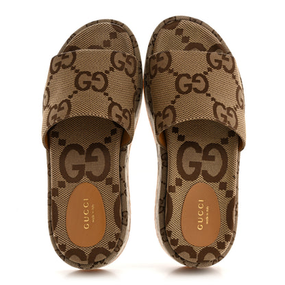 Gucci Monogram Maxi GG Angelina Platform 55mm Slide Sandals 38.5 Camel Ebony 2 of 10