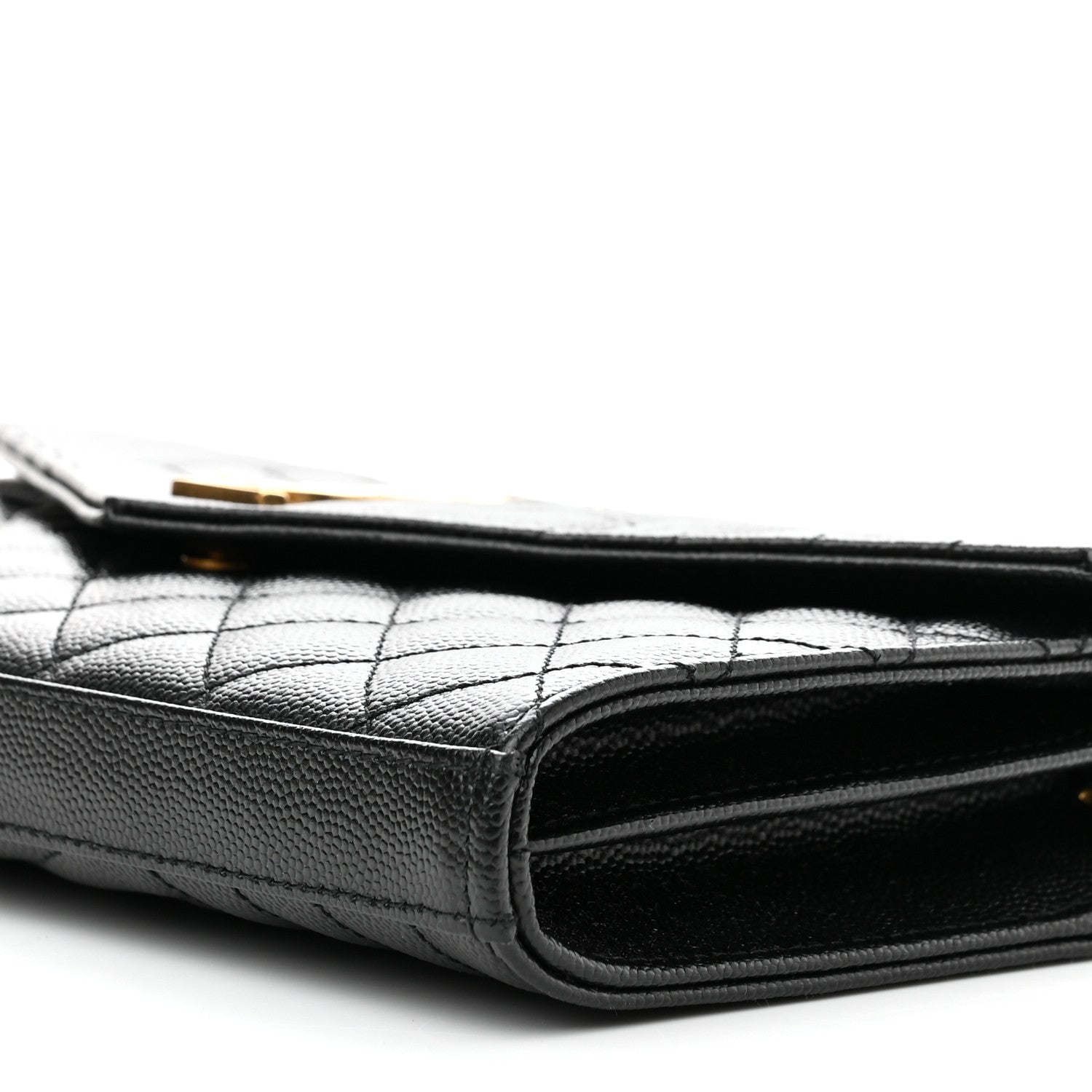 Saint Laurent Grain De Poudre Mixed Matelasse Triquilt Monogram Chain Wallet Black 9 of 9