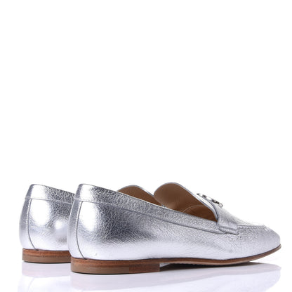 Chanel Crackled Goatskin Laminated CC Loafers 37.5 Silver 4 of 10