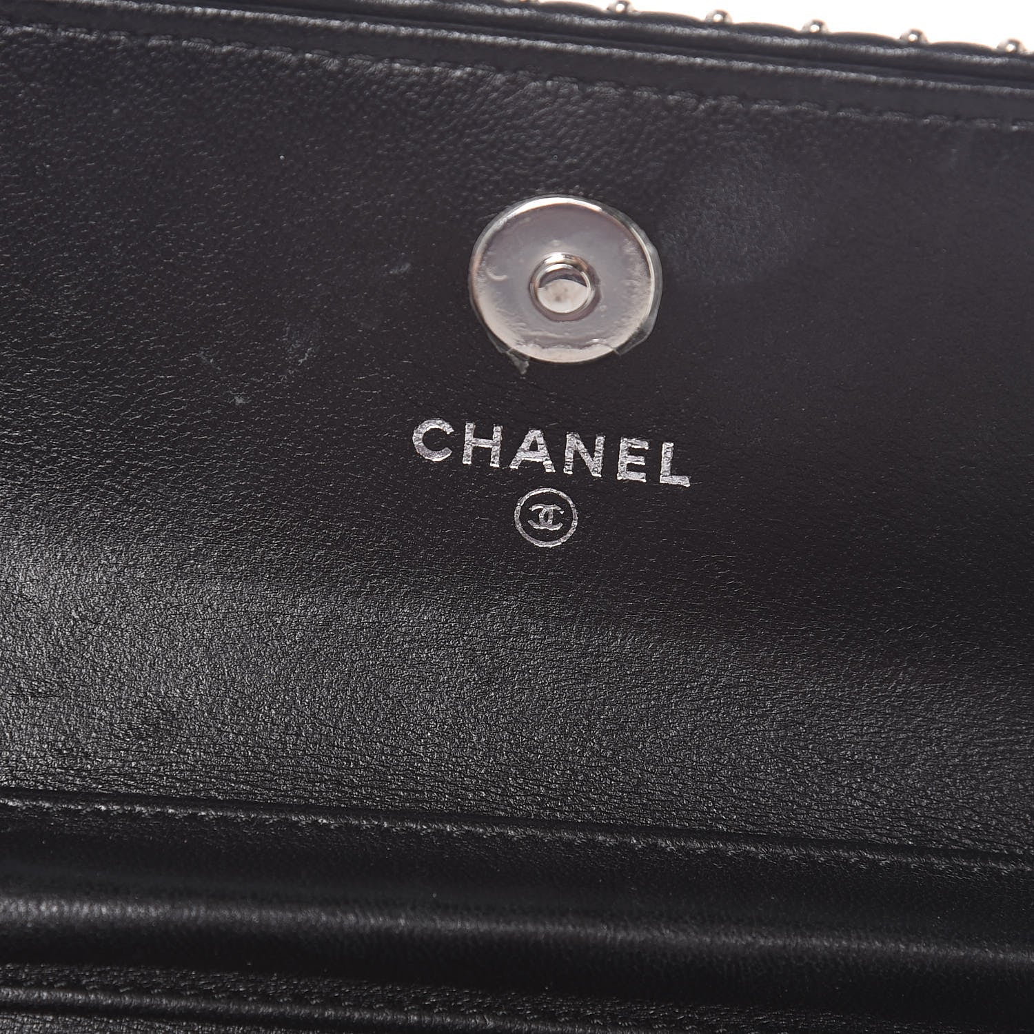 Chanel Lambskin Chevron Quilted Studded Clutch With Chain WOC Black 6 of 11