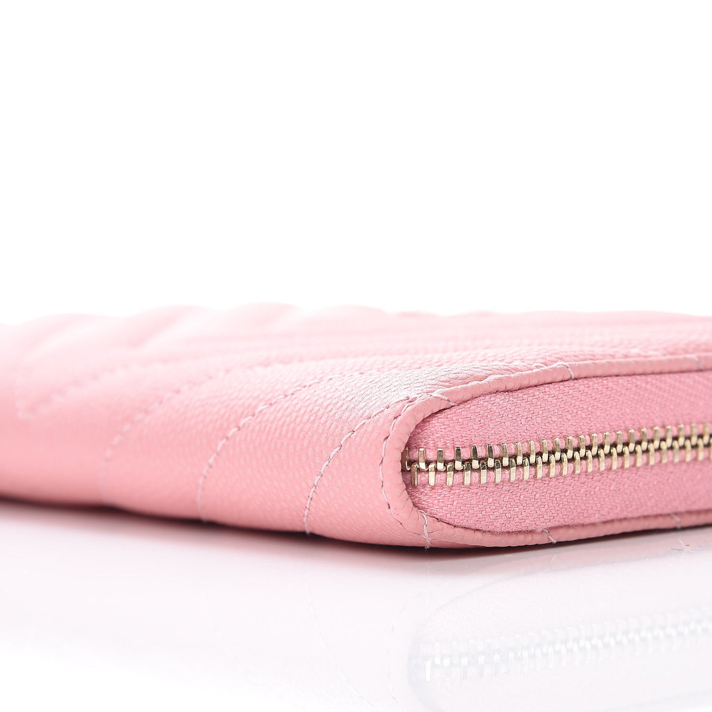 Caviar Chevron Quilted Small Zip Around Wallet Pink