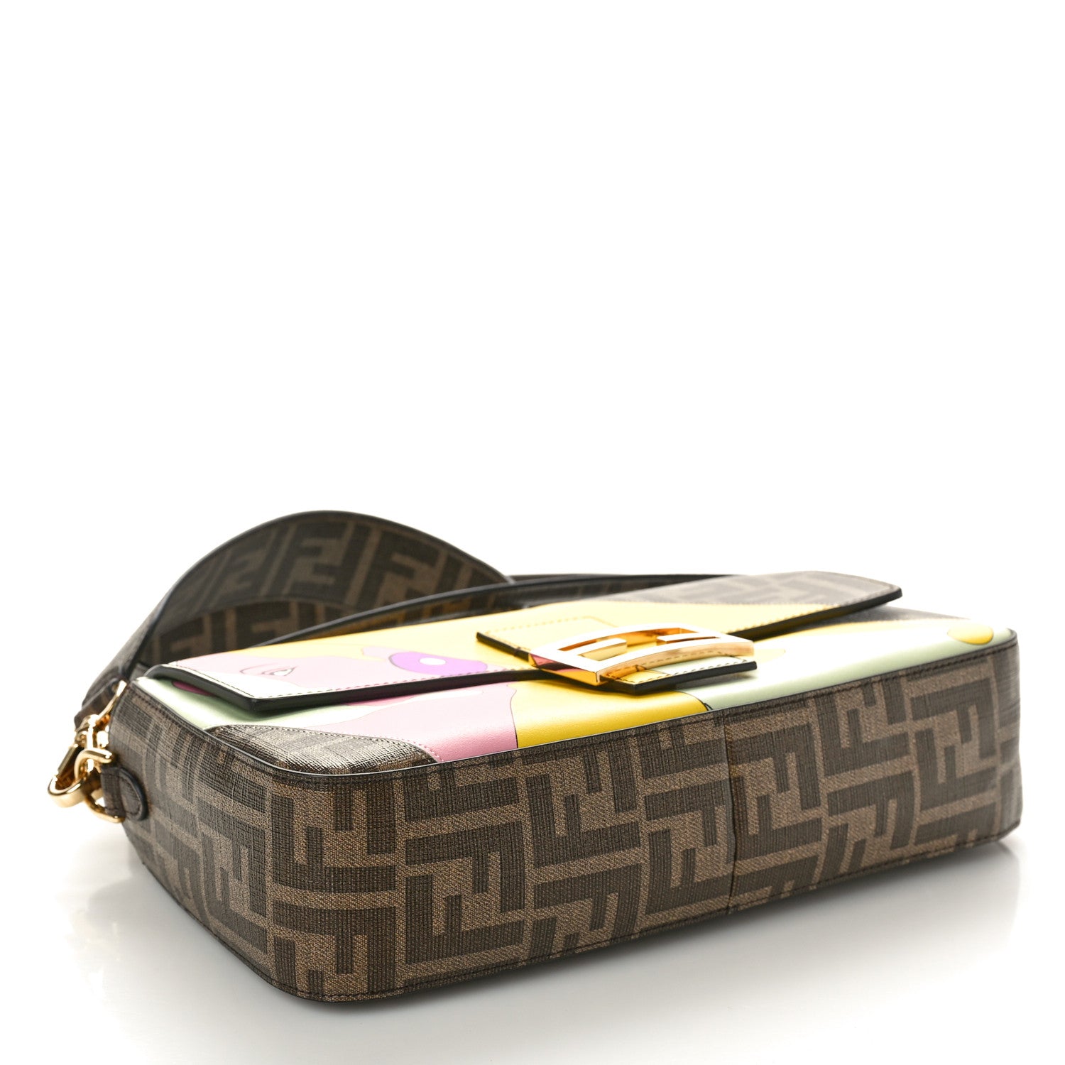 Fendi Glazed Fabric FF 1974 Hairdo Girls Inlay Baguette Mogano Panna Multicolor 4 of 10