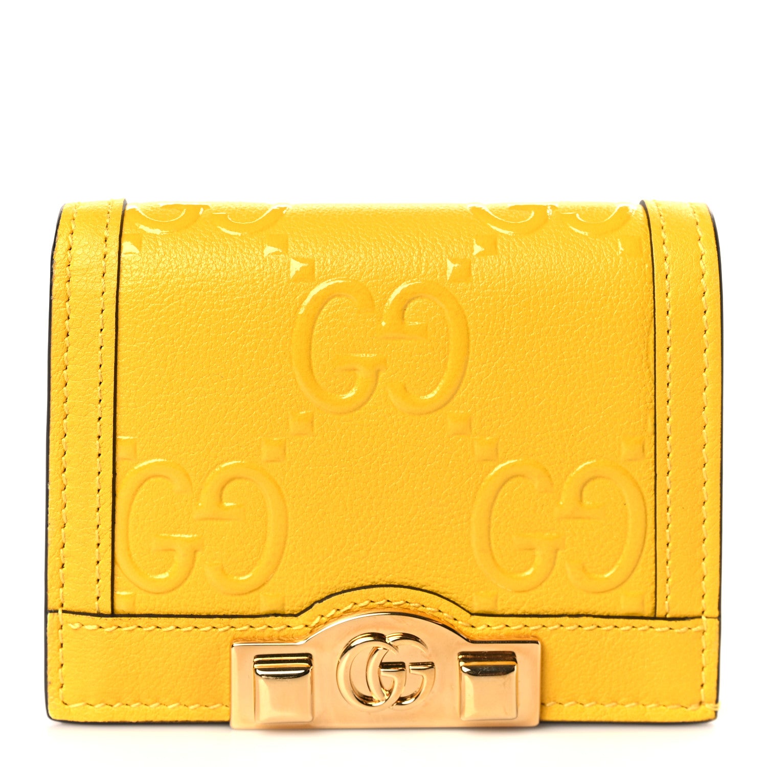 Gucci Wonka Grain Calfskin GG Monogram Embossed Card Case Wallet Stone Topaz 1 of 8