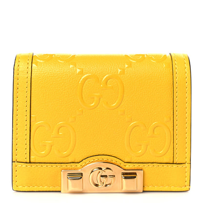 Gucci Wonka Grain Calfskin GG Monogram Embossed Card Case Wallet Stone Topaz 1 of 8