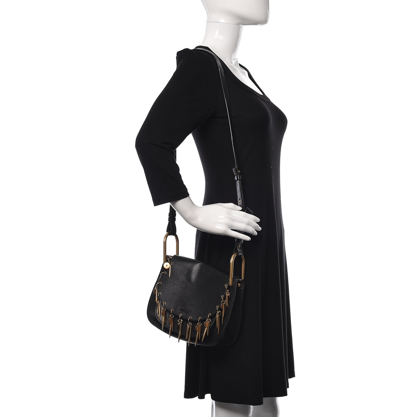 Calfskin Small Charm Hudson Shoulder Bag Black