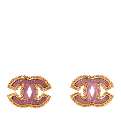 Chanel Enamel CC Earrings Gold Pink 1 of 5
