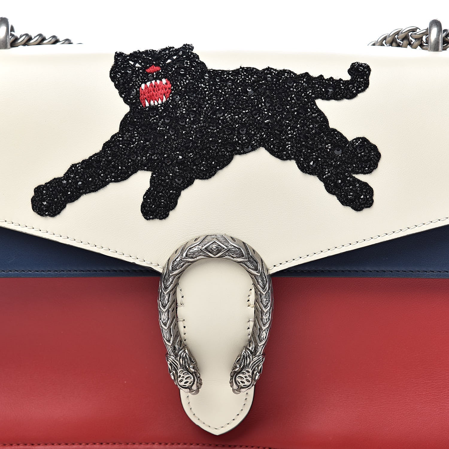 Gucci Calfskin Panther Embroidered Medium Dionysus Shoulder Bag White Blue Hibiscus Red 10 of 10