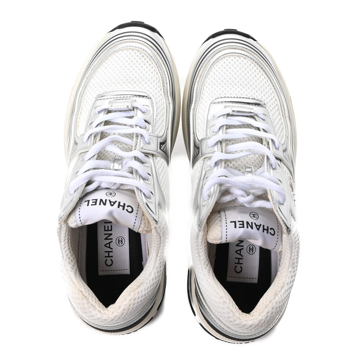 Fabric Laminated Calfskin Stretch CC Sneakers 36 White Silver
