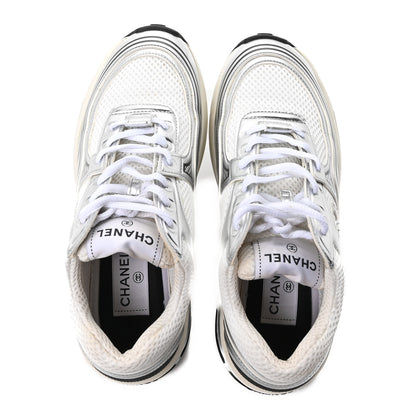 Chanel Fabric Laminated Calfskin Stretch CC Sneakers 36 White Silver 2 of 10
