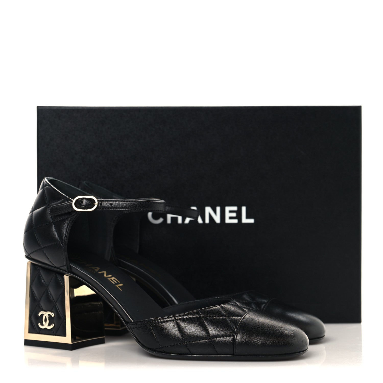 Chanel Lambskin Quilted Cap Toe Mary Jane Pumps 37.5 Black 10 of 10
