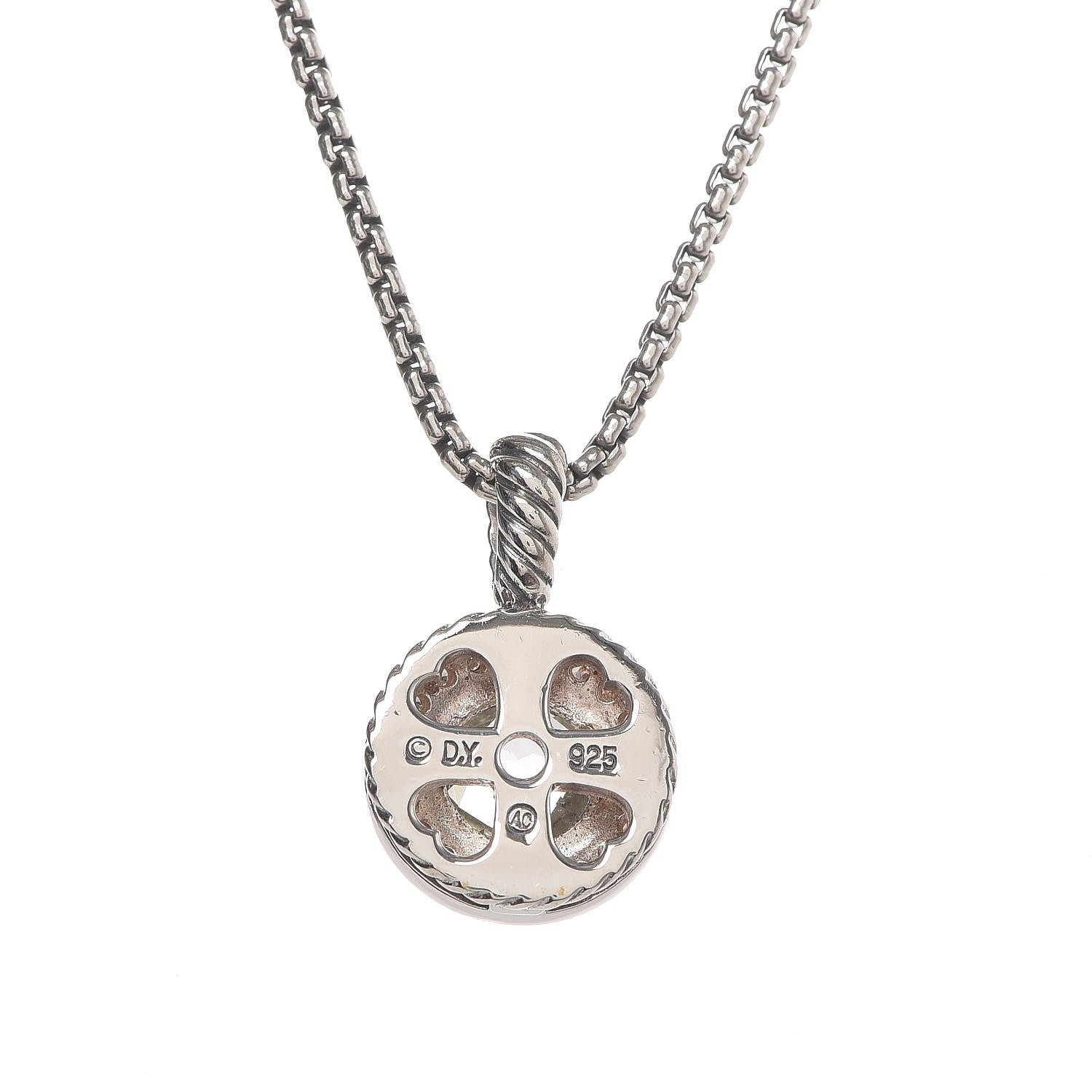 David Yurman Sterling Silver Diamond Prasiolite 8mm Petite Cerise Pendant Necklace 5 of 6