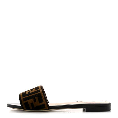 Fendi Velvet FF Flat Slide Sandals 36.5 Tobacco 1 of 8
