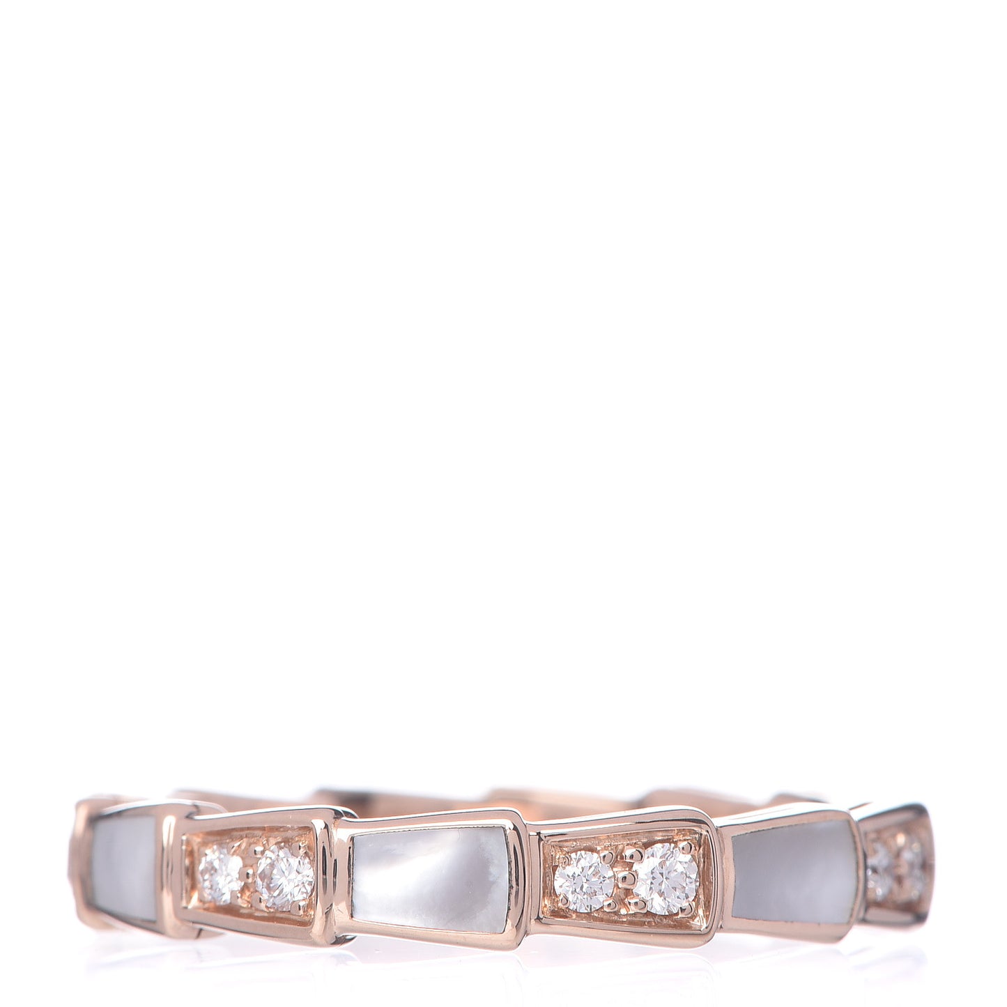 18K Rose Gold Diamond Mother of Pearl 4mm Serpenti Viper Band Ring 57 8