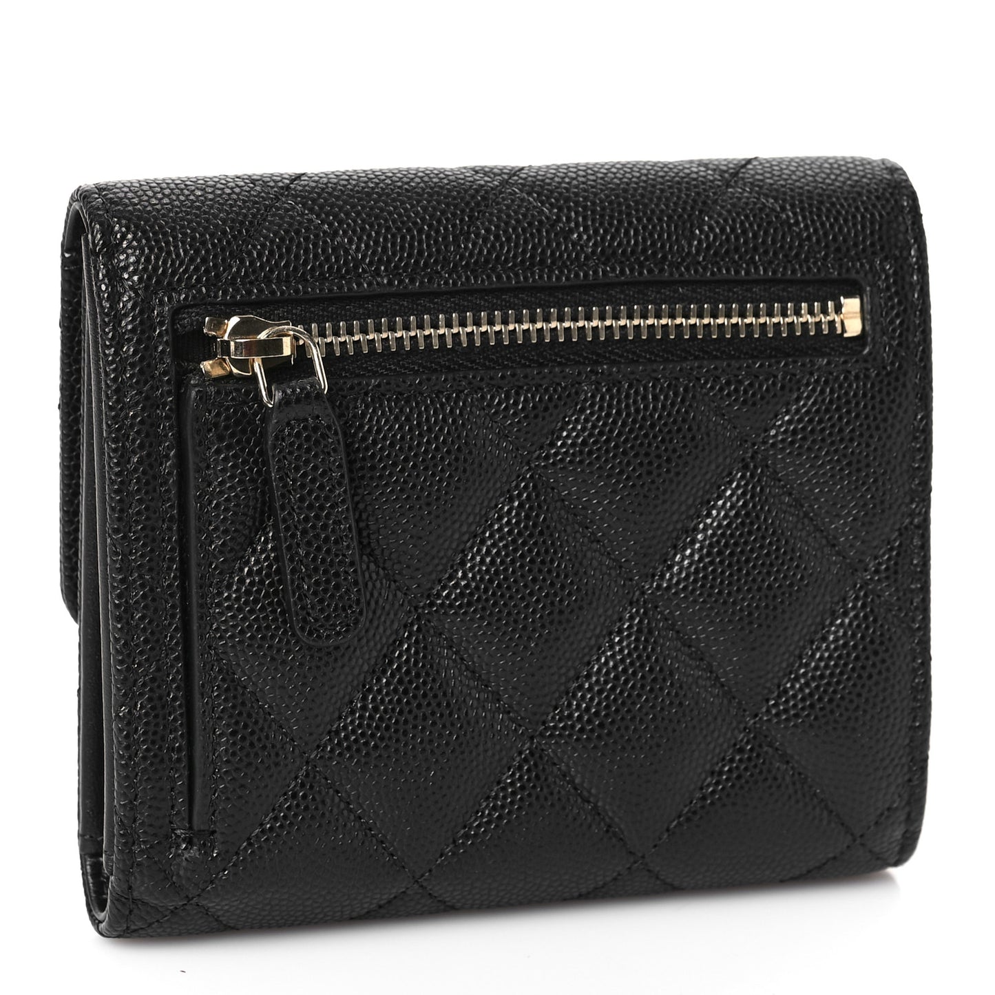 Caviar Quilted Enamel Coco Casino Compact Flap Wallet Black