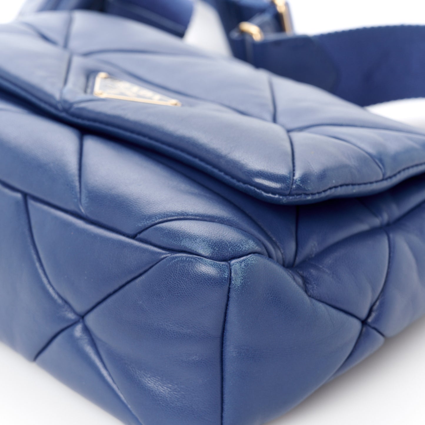 Nappa Re-Nylon Triangle Quilted Patchwork System Flap Shoulder Bag Royal