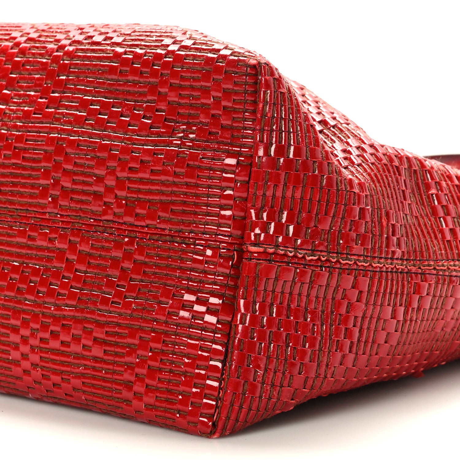 Fendi Calfskin FF Woven Medium Roll Tote Rosso 9 of 11
