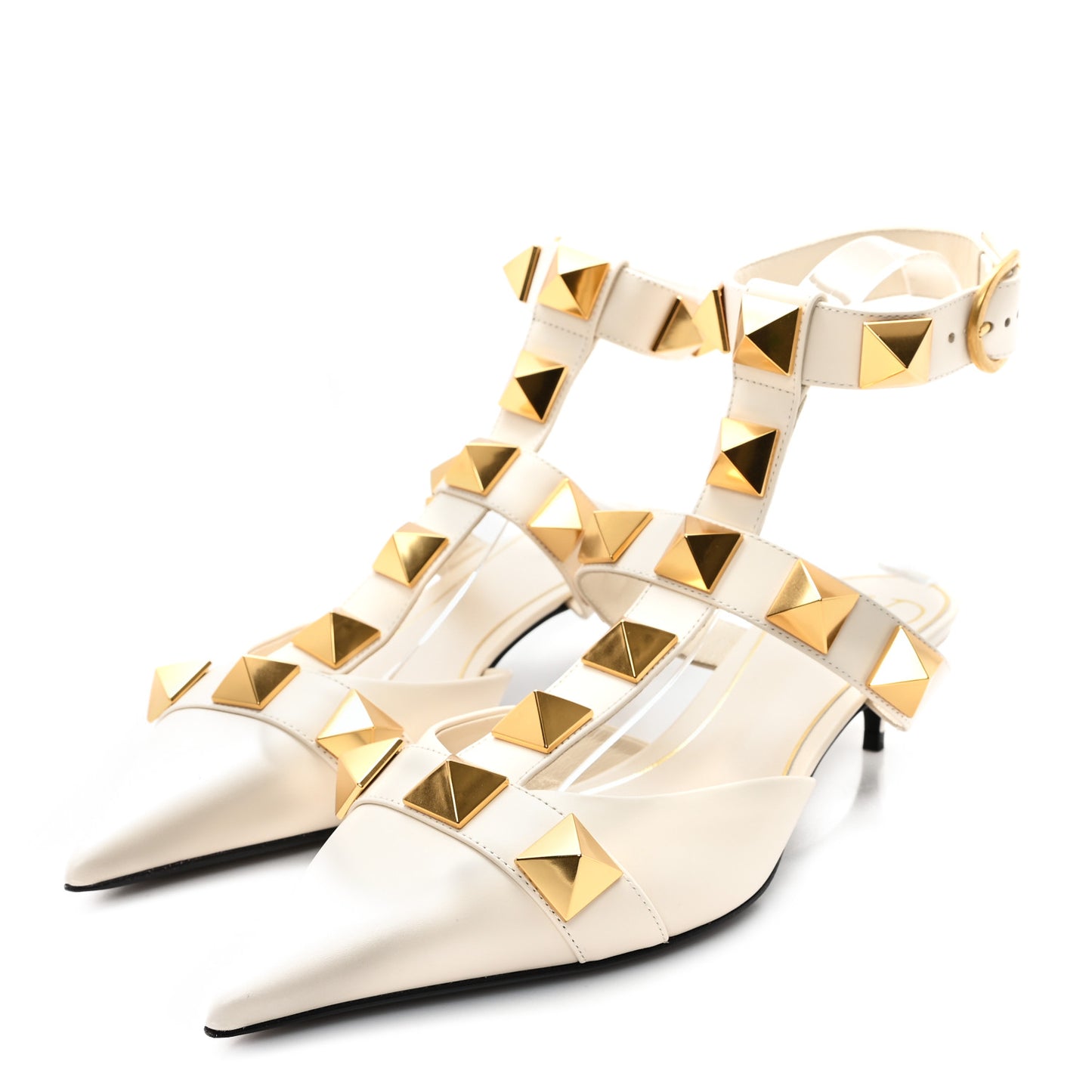 Calfskin Roman Stud Ankle Strap 40mm Pumps 38 Light Ivory