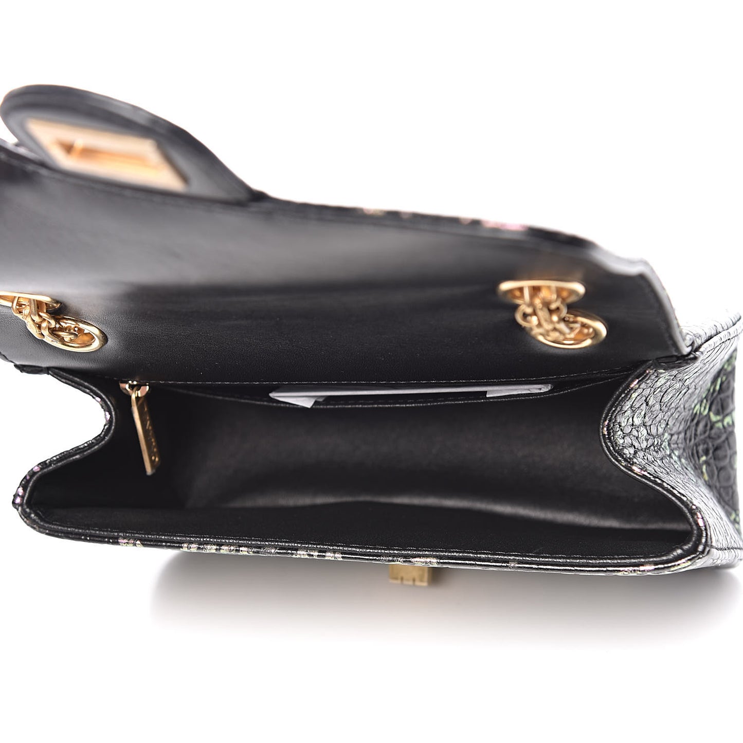 Calfskin Crocodile Embossed Graffiti 2.55 Mini Cocodile Reissue Flap Black Pink