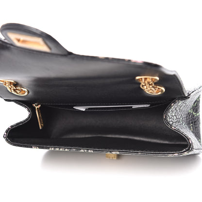 Chanel Calfskin Crocodile Embossed Graffiti 2.55 Mini Cocodile Reissue Flap Black Pink 6 of 12