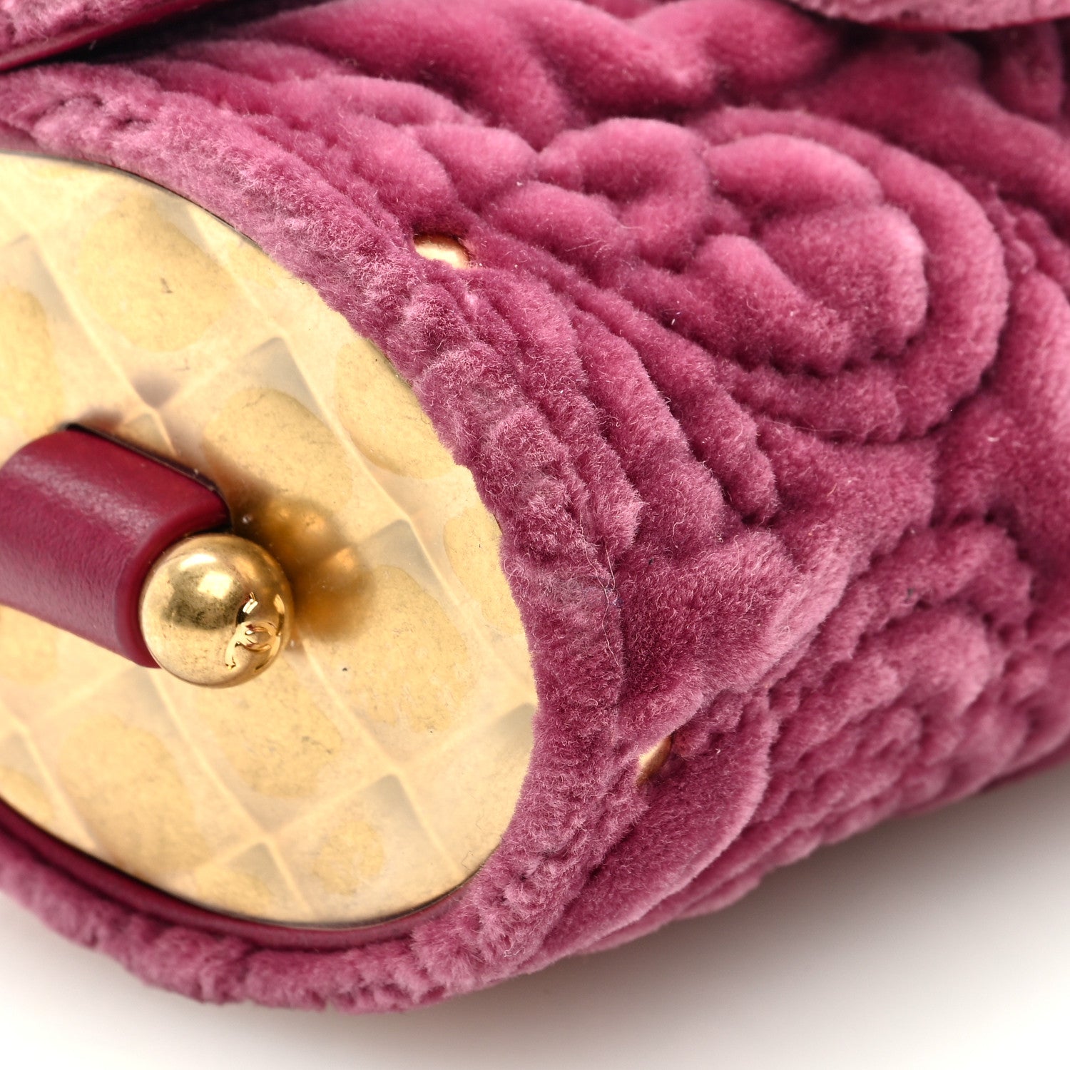 Chanel Velvet Camellia Embossed Jewel Belt Card Holder With Chain Pink 8 of 9