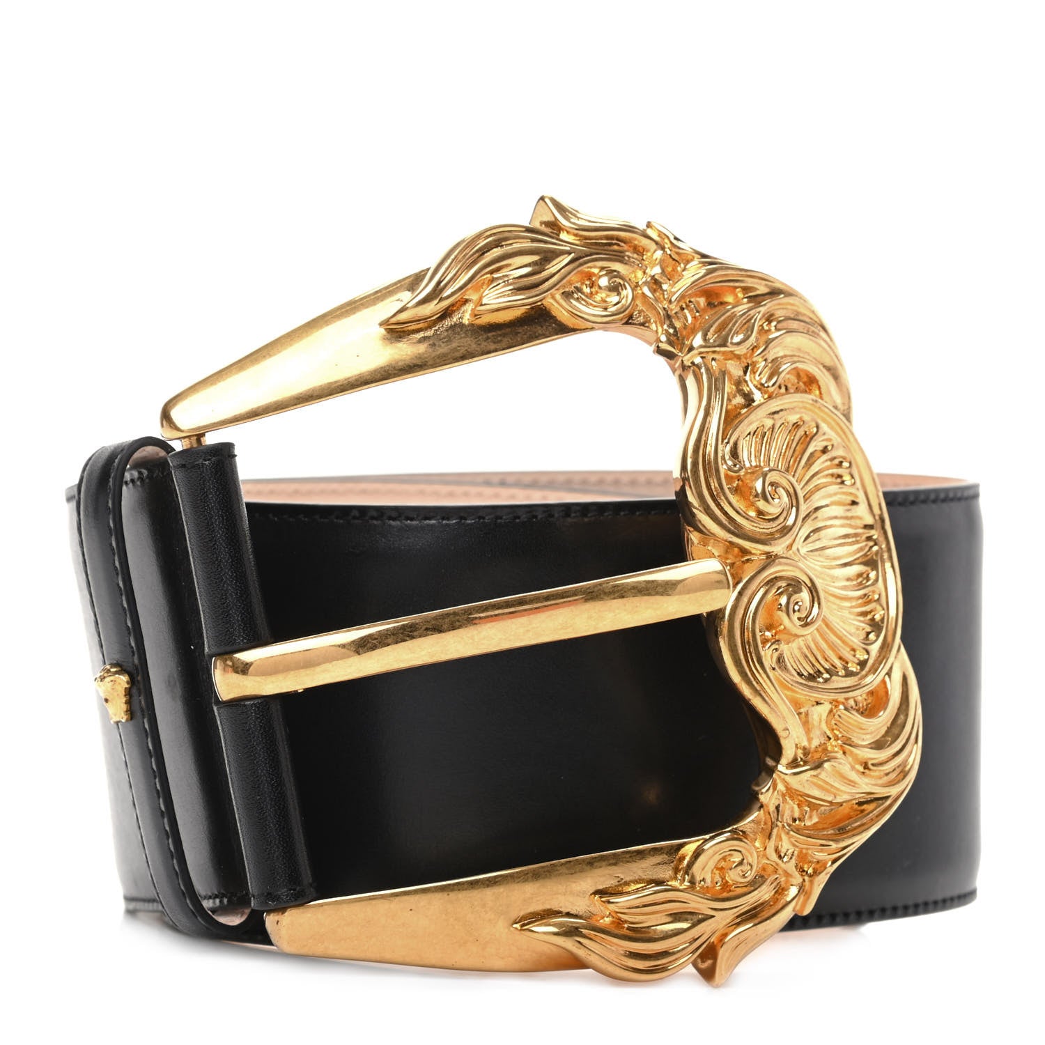Versace Calfskin Tribute Wide Belt 55 22 Black 1 of 6