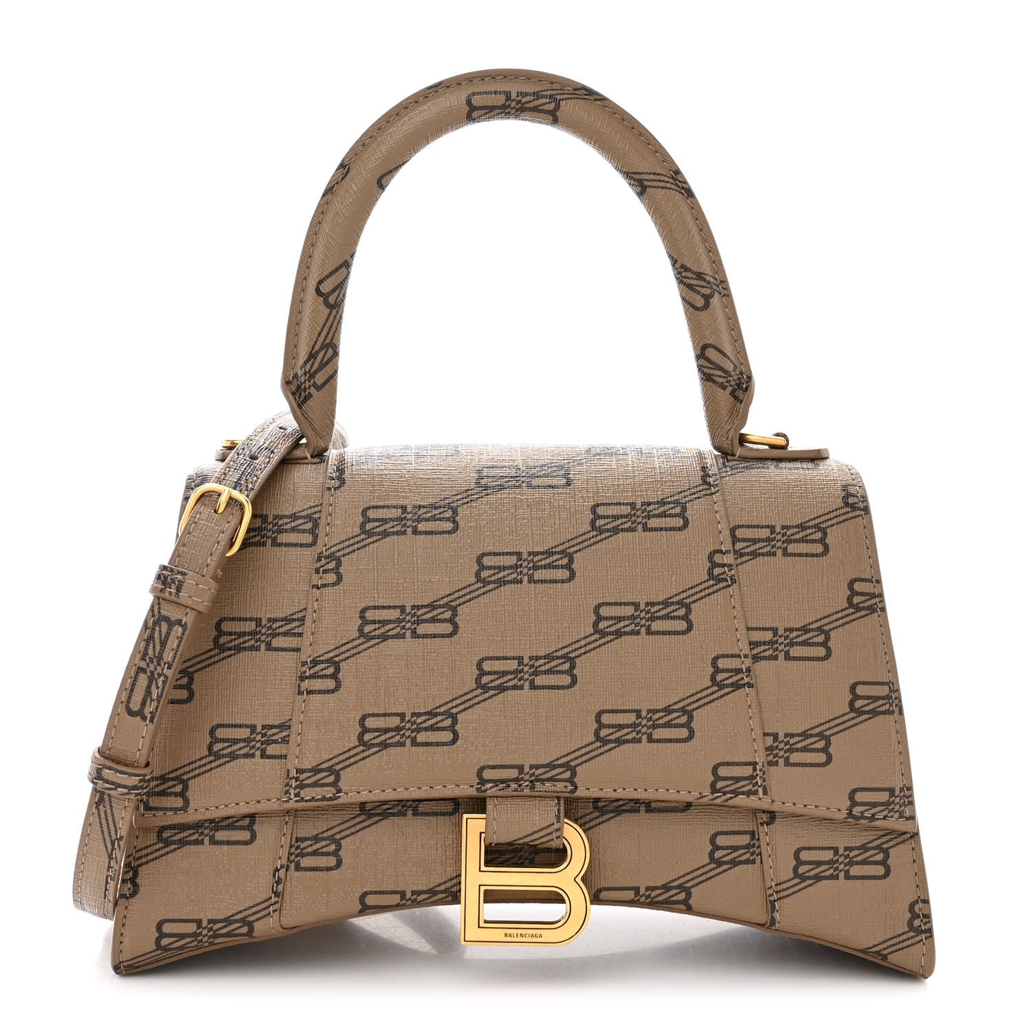 Balenciaga Coated Canvas BB Monogram Small Hourglass Top Handle Bag Beige Brown 1 of 11