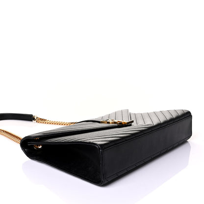Saint Laurent Grain De Poudre Matelasse Chevron Large Monogram Satchel Black 4 of 7