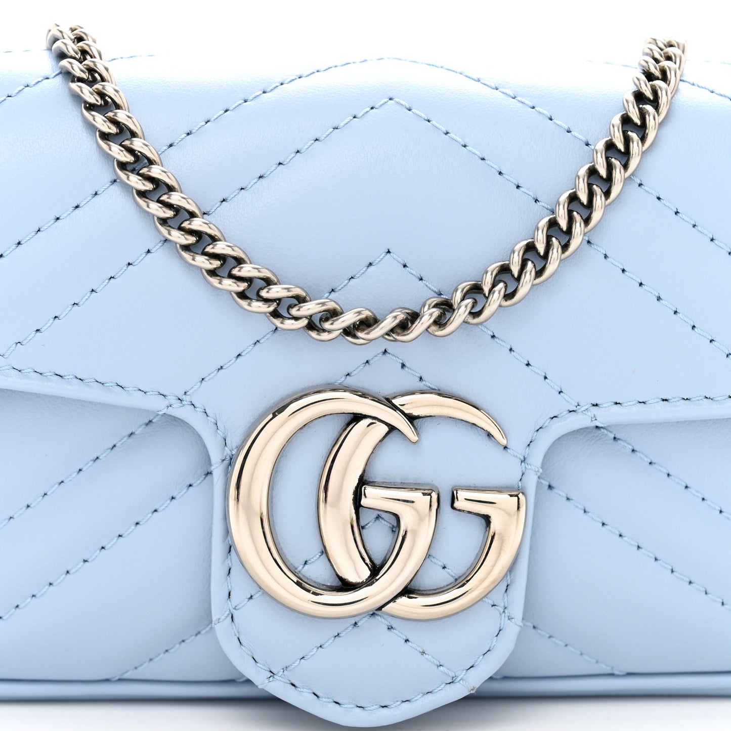 Calfskin Matelasse Super Mini GG Marmont Shoulder Bag Porcelain Light Blue