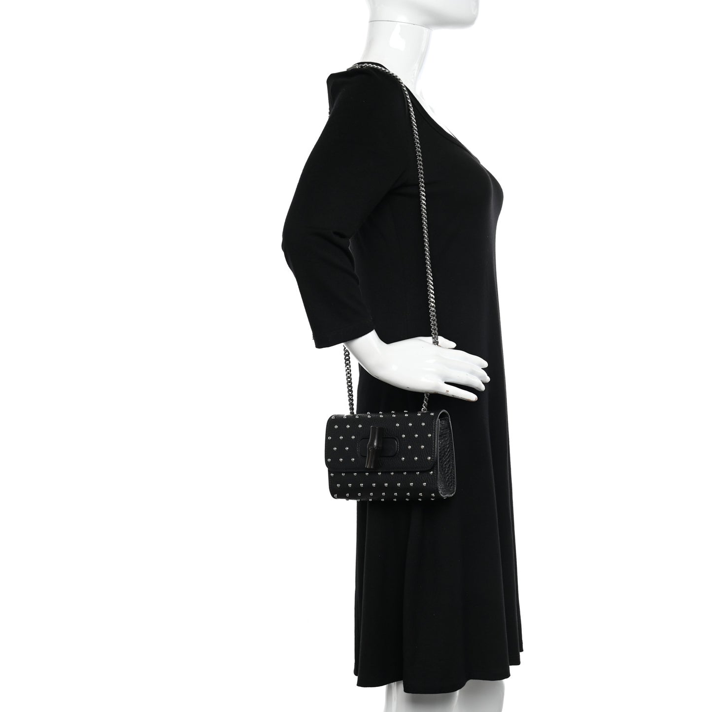 Calfskin Small Studded Miss Bamboo Shoulder Bag Black