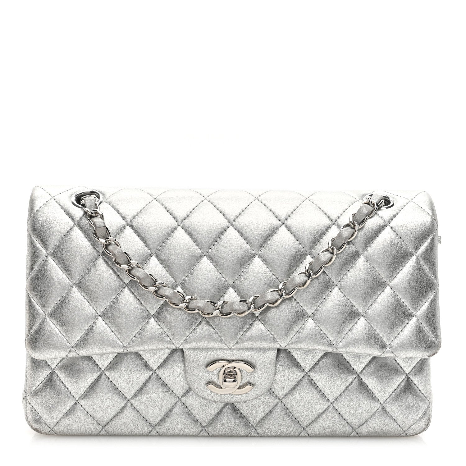 Chanel Metallic Lambskin Quilted Medium Double Flap Silver 1 of 11