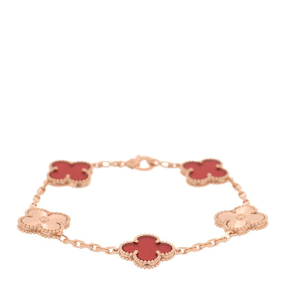 Van Cleef & Arpels 18K Rose Gold Carnelian 5 Motifs Guilloche Vintage Alhambra Bracelet 1 of 4