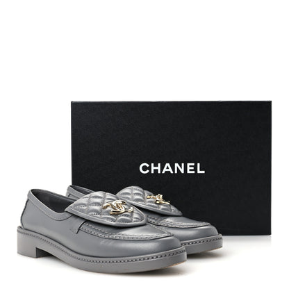 Chanel Lambskin Quilted CC Turnlock Loafers 38 Grey 11 of 11