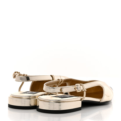 Chanel Laminated Calfskin Grosgrain Cap Toe CC Slingback Flats 37 Gold Black 4 of 9
