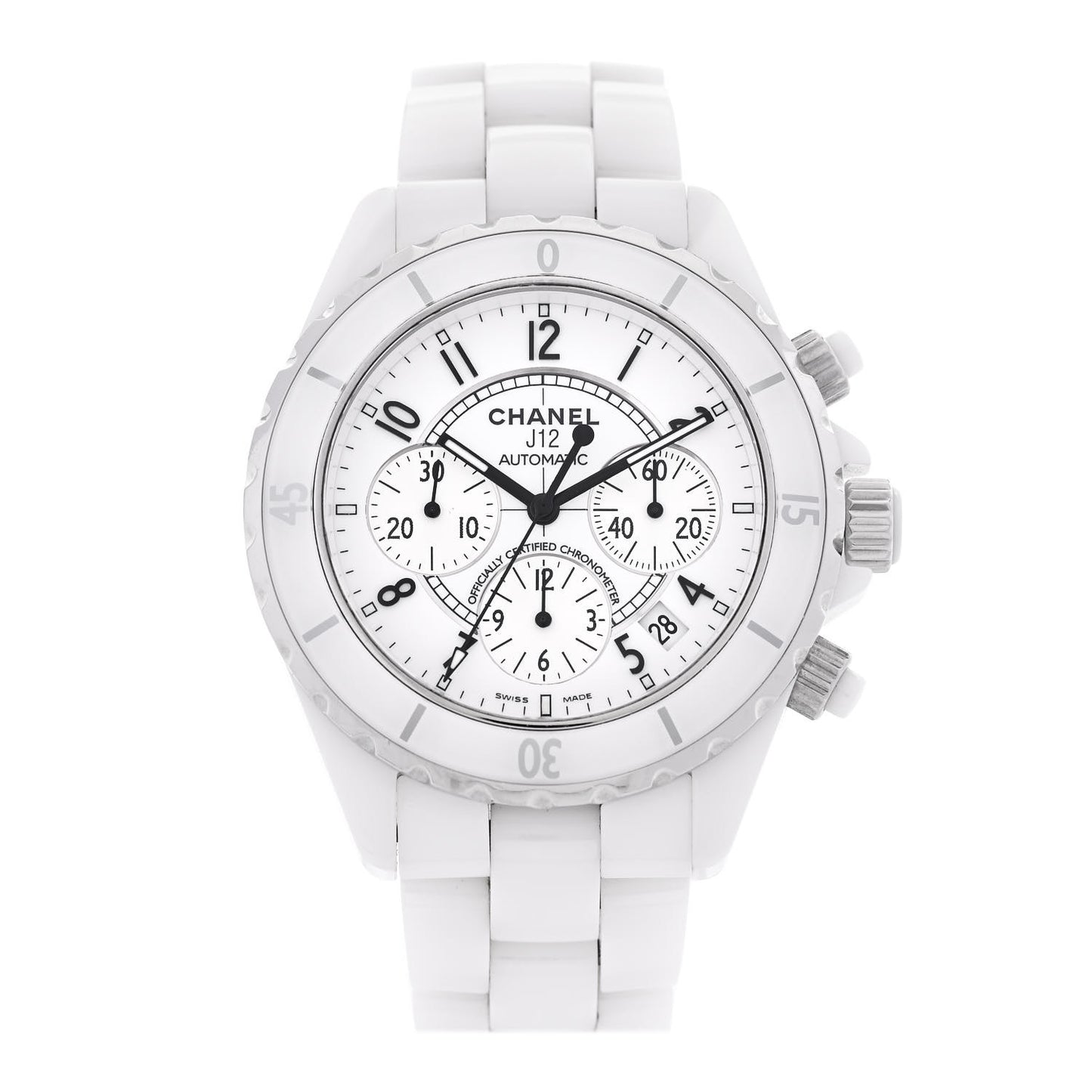 Stainless Steel Ceramic 41mm J12 Chronograph Automatic Watch White