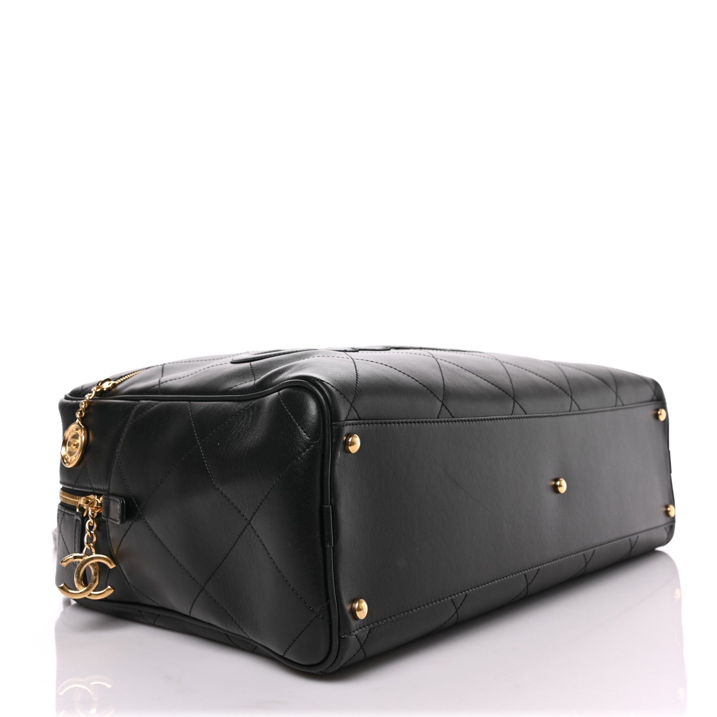 Calfskin Stitched Maxi Logo Bowling Bag Black