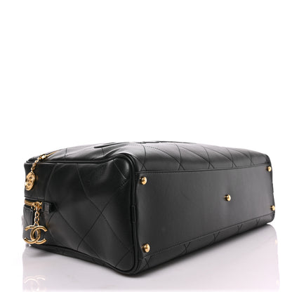 Chanel Calfskin Stitched Maxi Logo Bowling Bag Black 4 of 8
