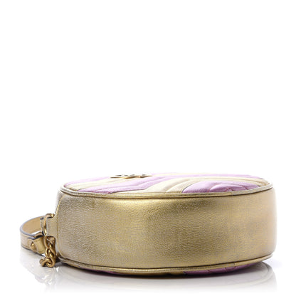 Gucci Metallic Calfskin Matelasse Mini GG Marmont Round Shoulder Bag Gold Pink 4 of 11