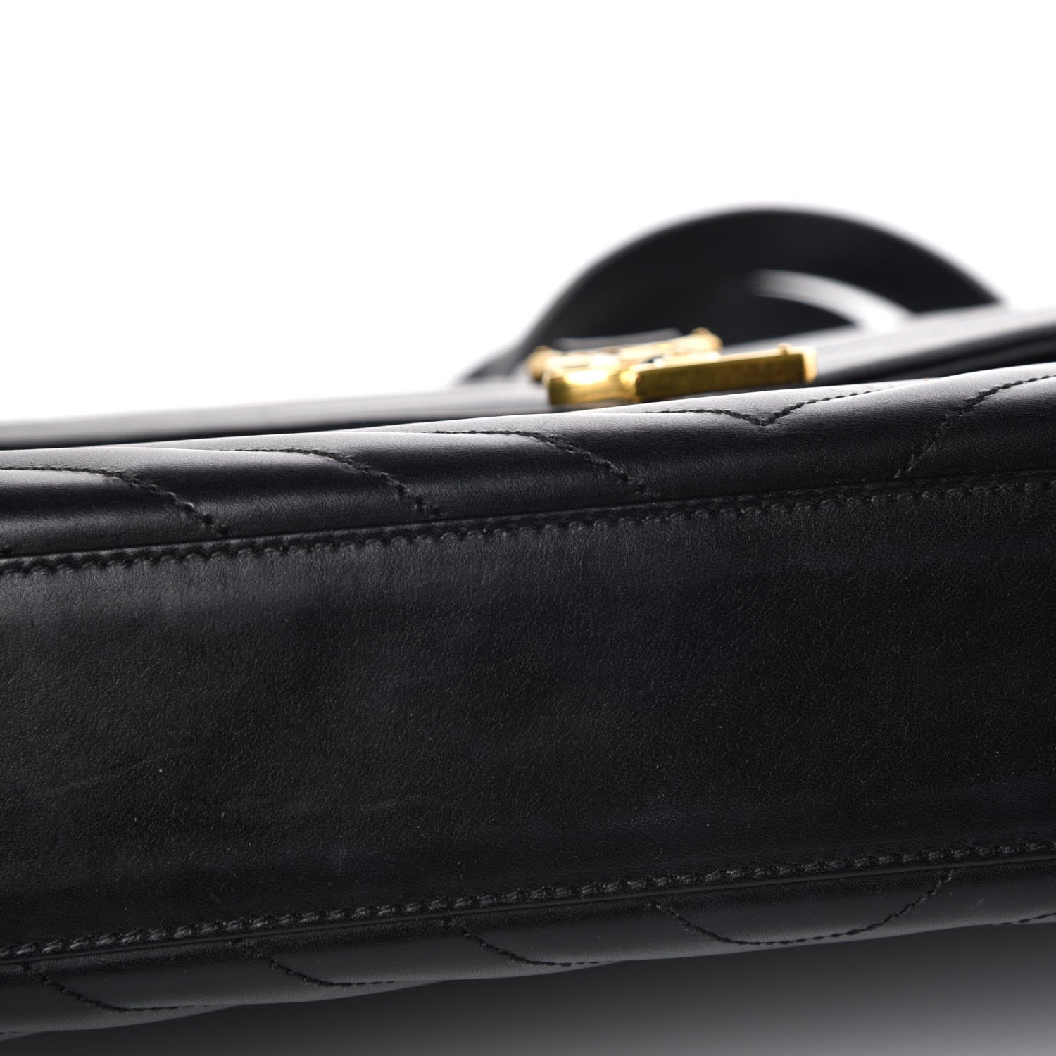 Saint Laurent Smooth Calfskin Matelasse Chevron Large Monogram Satchel Black 12 of 14