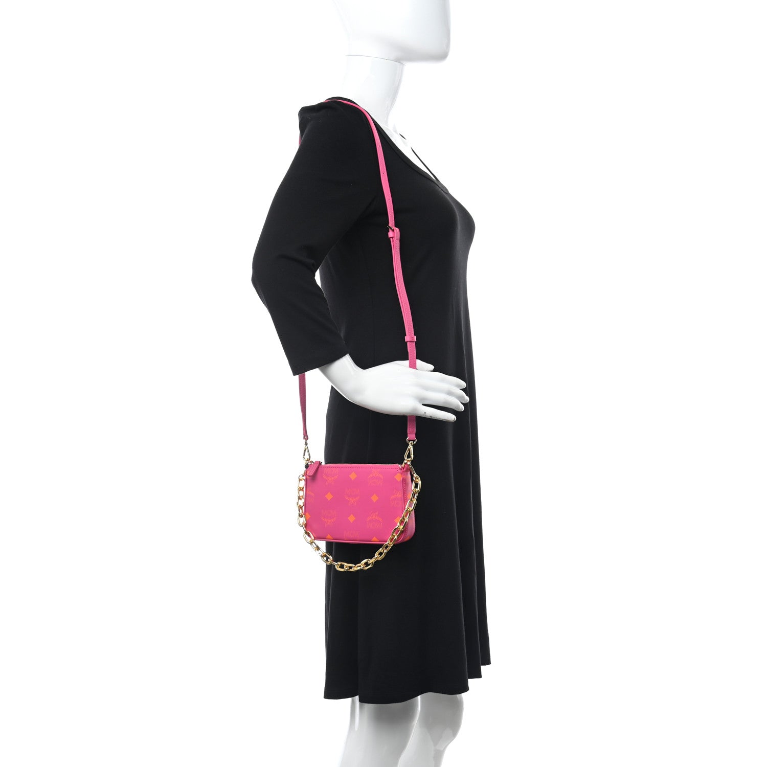 MCM Calfskin Color Splash Mini Pouch on Chain Pink 2 of 6