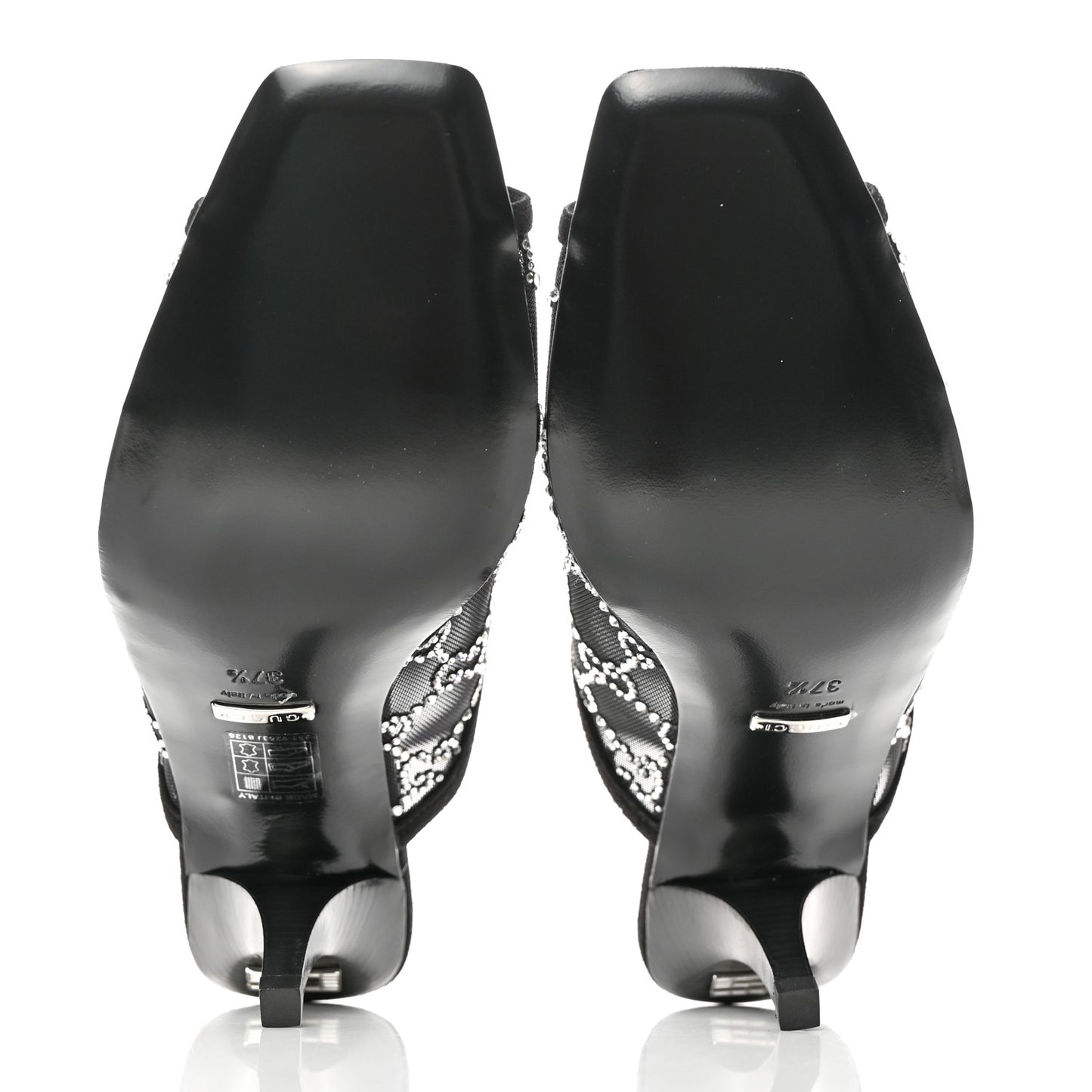 Tela Retino Kid Scamosciato Crystal GG Monogram Square G 95mm Slide Sandals 37.5 Black